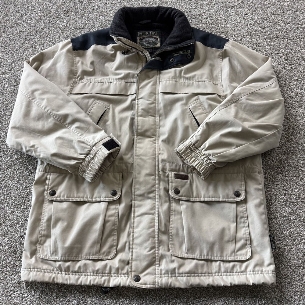 Pacific Trail Jacket Mens Large Beige Canvas Parka Fleece Lined Pockets Outdoor